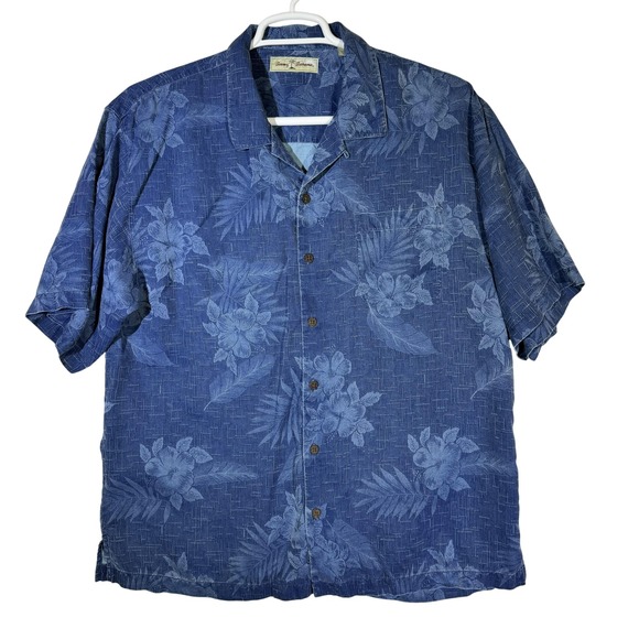 Tommy Bahama Shirt Mens XL Blue Silk Floral Hawaiian Button Up Camp Casual - Picture 1 of 13